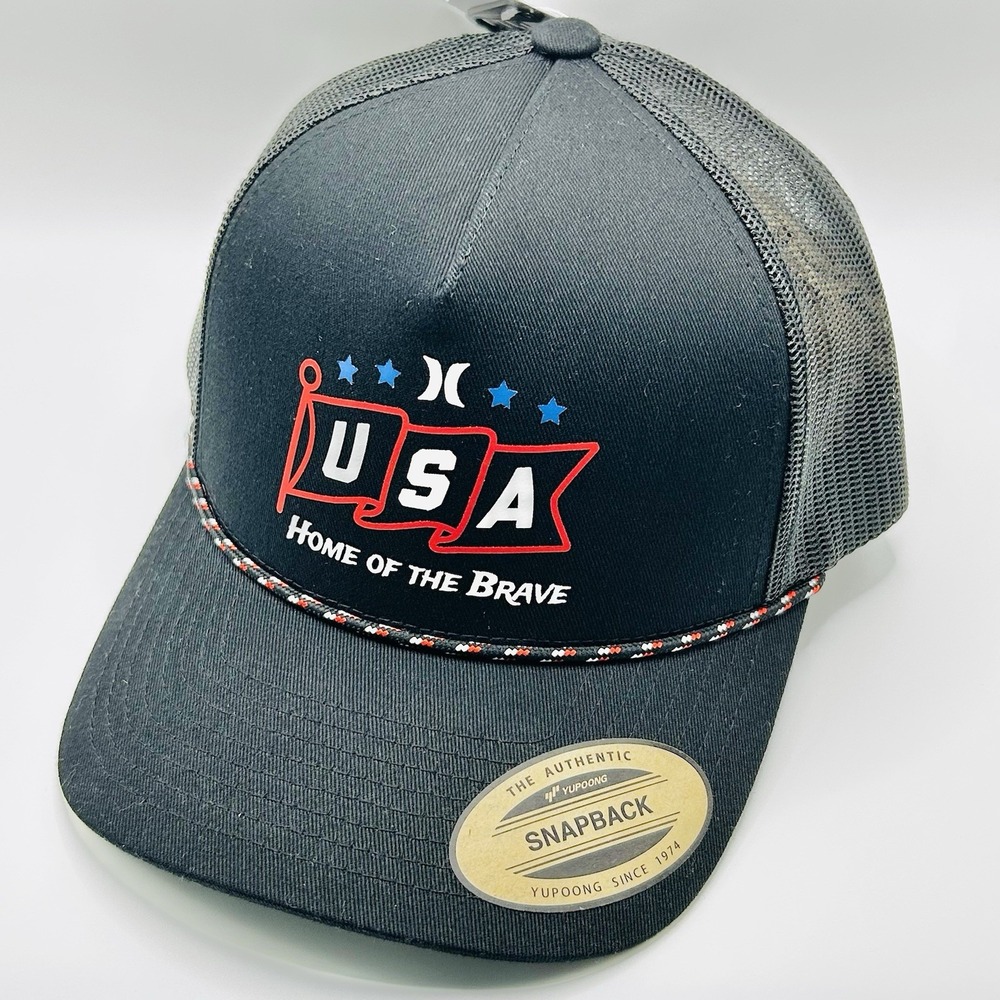 Hurley USA Home of the Brave Rope Trucker Hat Cap Snapback Adjustable Black